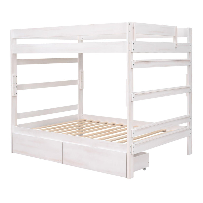 Full over Full Wood Bunk Bed with 2 Drawers - White - Urban Living Furniture (Los Angeles, CA)