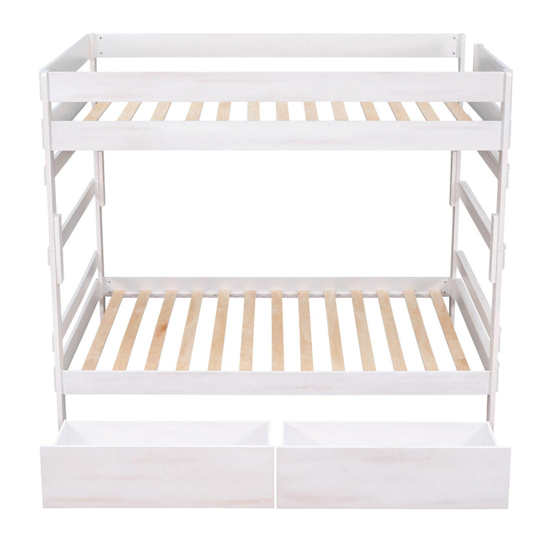 Full over Full Wood Bunk Bed with 2 Drawers - White - Urban Living Furniture (Los Angeles, CA)