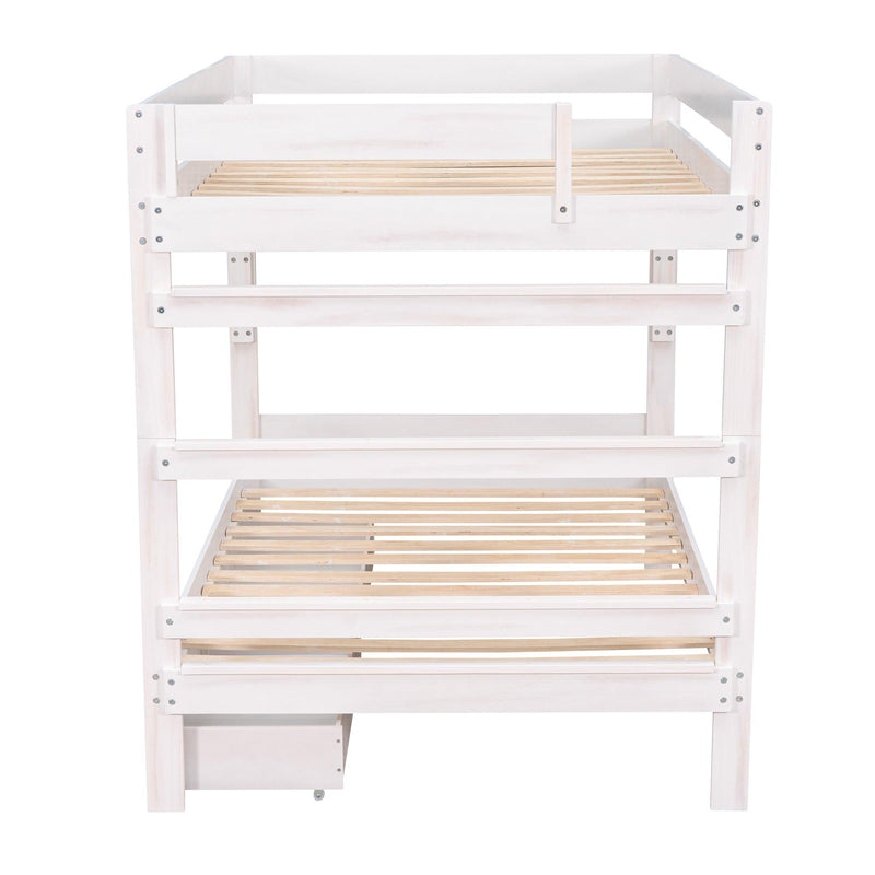 Full over Full Wood Bunk Bed with 2 Drawers - White - Urban Living Furniture (Los Angeles, CA)