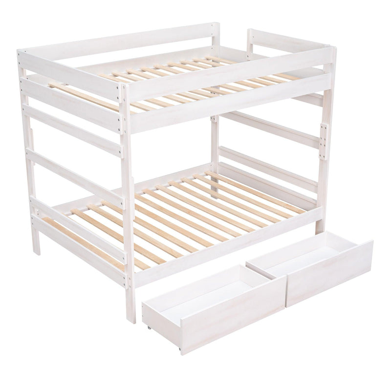 Full over Full Wood Bunk Bed with 2 Drawers - White - Urban Living Furniture (Los Angeles, CA)