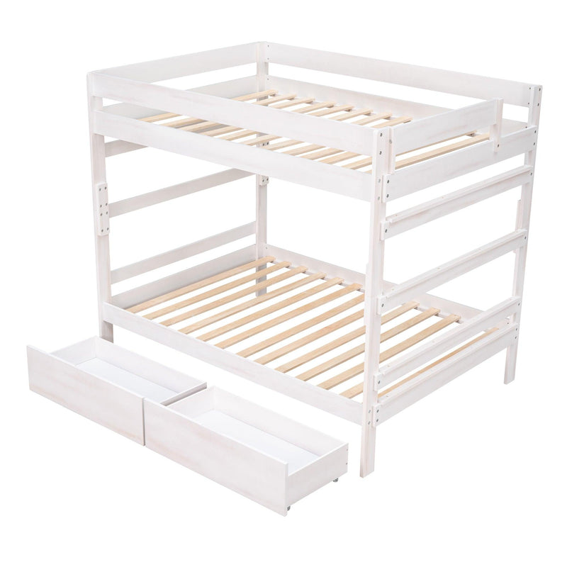 Full over Full Wood Bunk Bed with 2 Drawers - White - Urban Living Furniture (Los Angeles, CA)