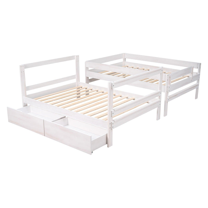 Full over Full Wood Bunk Bed with 2 Drawers - White - Urban Living Furniture (Los Angeles, CA)