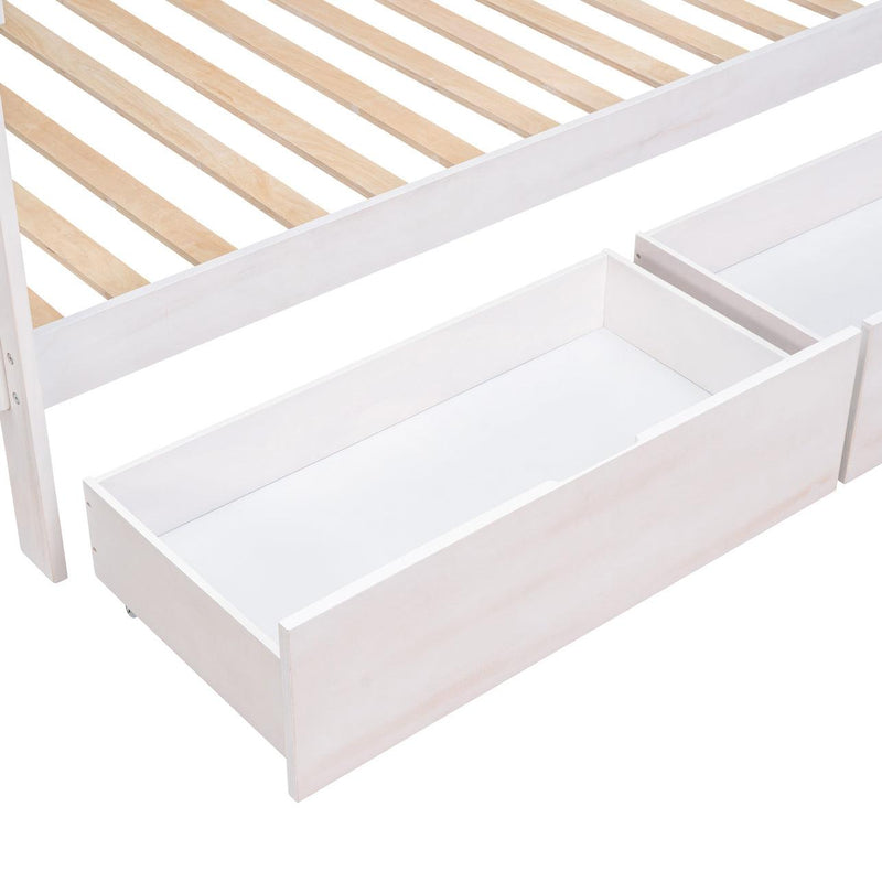 Full over Full Wood Bunk Bed with 2 Drawers - White