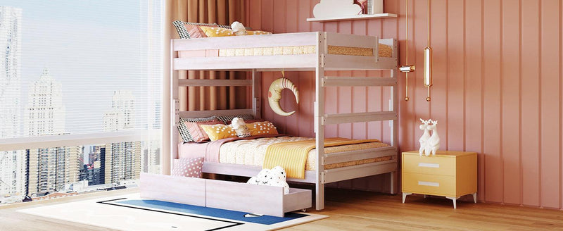 Full over Full Wood Bunk Bed with 2 Drawers - White - Urban Living Furniture (Los Angeles, CA)