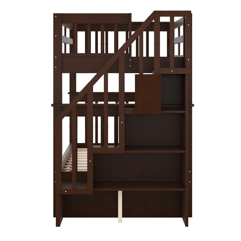 Twin Over Twin Bunk Bed withStorage Staircase and Guard Rail - Espresso color - Urban Living Furniture (Los Angeles, CA)