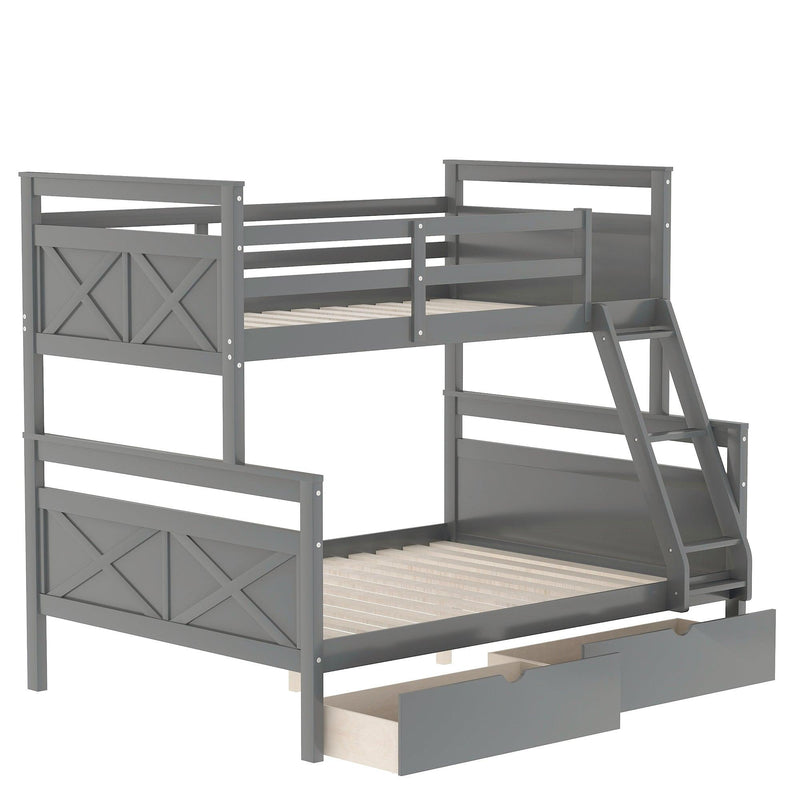 Twin over Full Bunk Bed with Ladder, TwoStorage Drawers and Safety Guardrail - Gray - Urban Living Furniture (Los Angeles, CA)