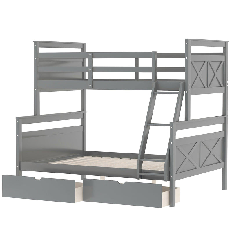 Twin over Full Bunk Bed with Ladder, TwoStorage Drawers and Safety Guardrail - Gray - Urban Living Furniture (Los Angeles, CA)