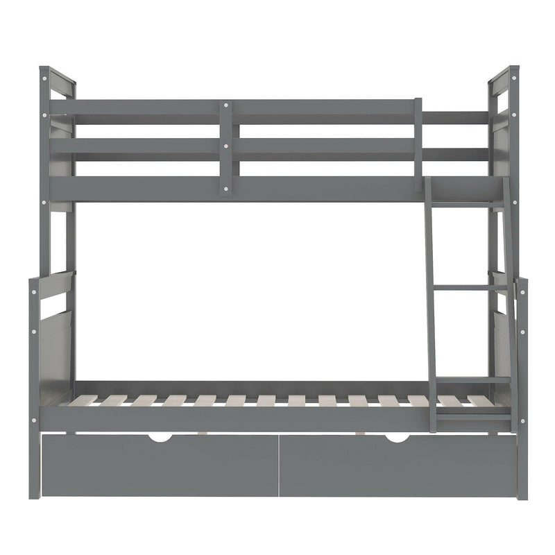 Twin over Full Bunk Bed with Ladder, TwoStorage Drawers and Safety Guardrail - Gray - Urban Living Furniture (Los Angeles, CA)