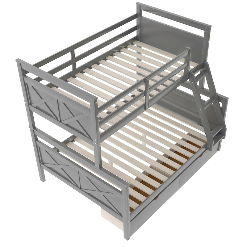 Twin over Full Bunk Bed with Ladder, TwoStorage Drawers and Safety Guardrail - Gray - Urban Living Furniture (Los Angeles, CA)