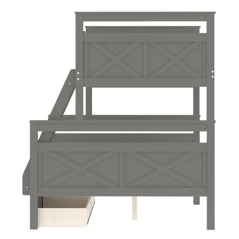 Twin over Full Bunk Bed with Ladder, TwoStorage Drawers and Safety Guardrail - Gray - Urban Living Furniture (Los Angeles, CA)