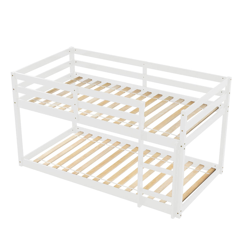 Twin over Twin Floor Bunk Bed with Ladder - White - Urban Living Furniture (Los Angeles, CA)