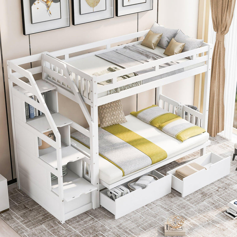 Twin over Full Convertible Bunk Bed withStorage Staircase and Drawers - White - Urban Living Furniture (Los Angeles, CA)