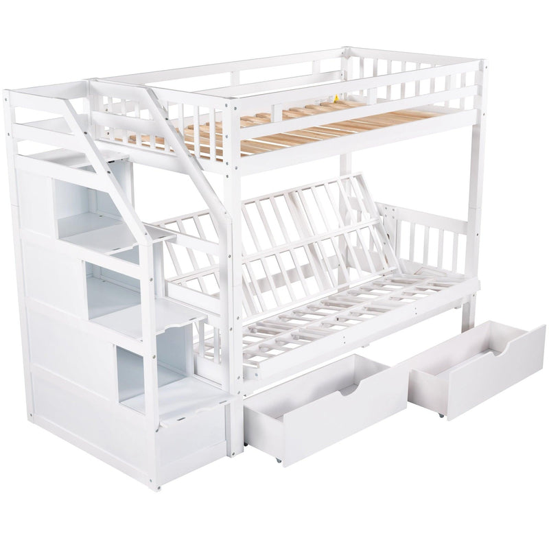 Twin over Full Convertible Bunk Bed withStorage Staircase and Drawers - White - Urban Living Furniture (Los Angeles, CA)