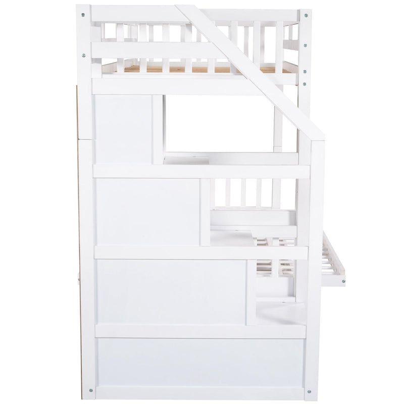 Twin over Full Convertible Bunk Bed withStorage Staircase and Drawers - White - Urban Living Furniture (Los Angeles, CA)