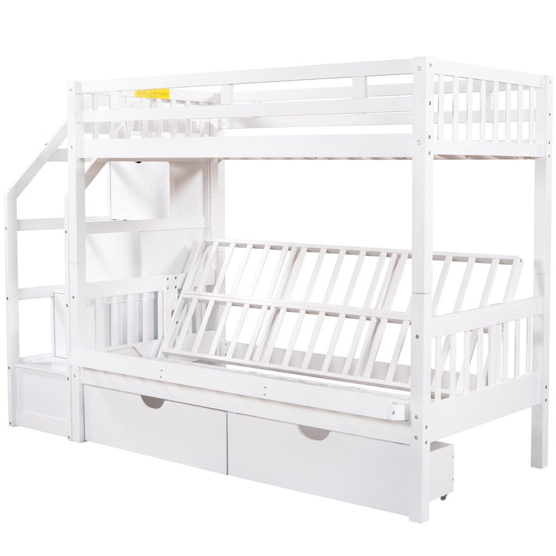 Twin over Full Convertible Bunk Bed withStorage Staircase and Drawers - White - Urban Living Furniture (Los Angeles, CA)