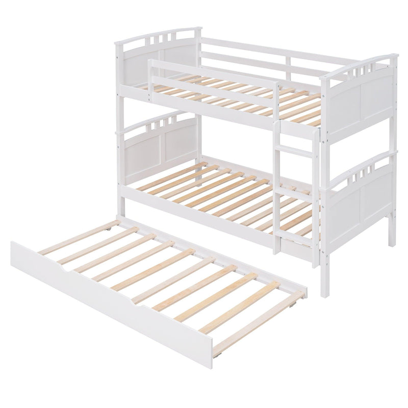 Twin Over Twin Convertible Bunk Bed with Twin Size Trundle and Ladder - White - Urban Living Furniture (Los Angeles, CA)