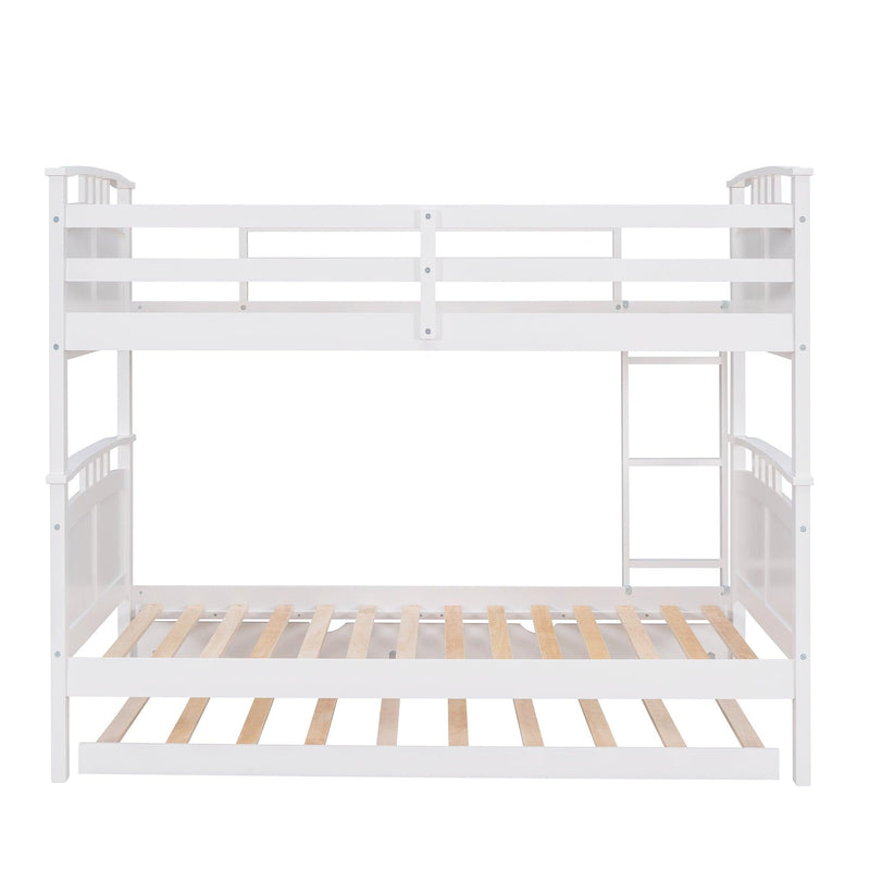 Twin Over Twin Convertible Bunk Bed with Twin Size Trundle and Ladder - White - Urban Living Furniture (Los Angeles, CA)