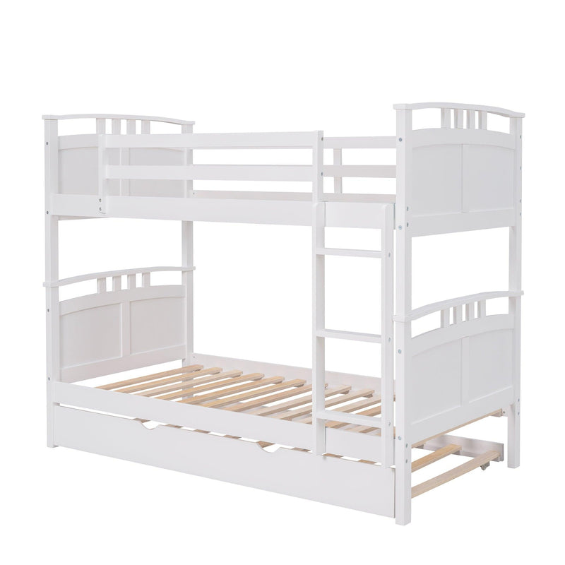 Twin Over Twin Convertible Bunk Bed with Twin Size Trundle and Ladder - White - Urban Living Furniture (Los Angeles, CA)