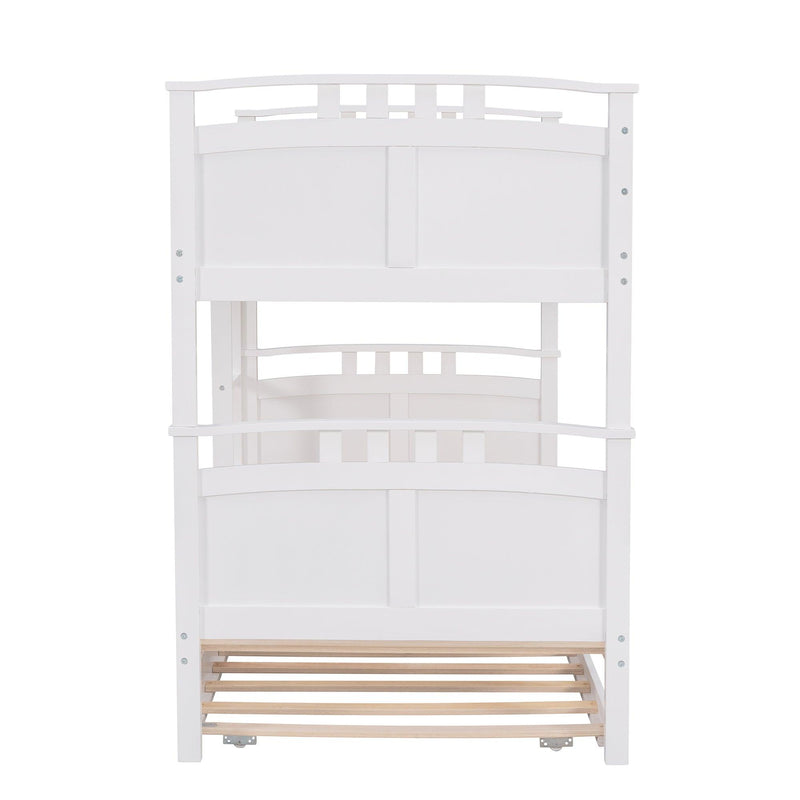 Twin Over Twin Convertible Bunk Bed with Twin Size Trundle and Ladder - White - Urban Living Furniture (Los Angeles, CA)