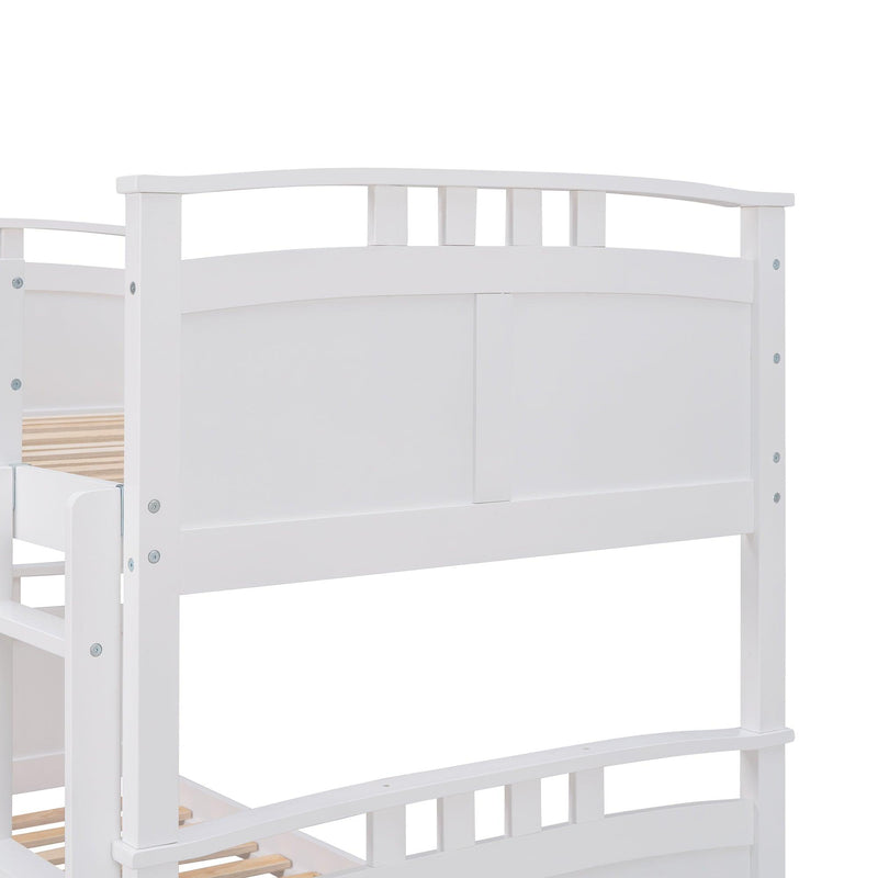 Twin Over Twin Convertible Bunk Bed with Twin Size Trundle and Ladder - White - Urban Living Furniture (Los Angeles, CA)