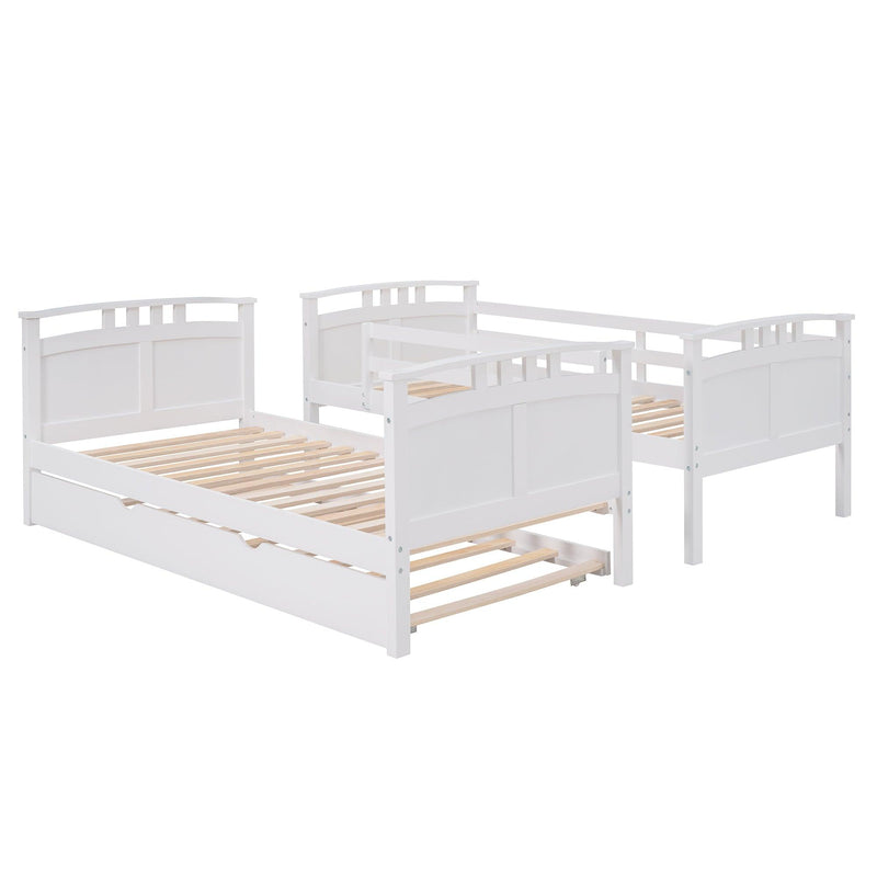 Twin Over Twin Convertible Bunk Bed with Twin Size Trundle and Ladder - White - Urban Living Furniture (Los Angeles, CA)