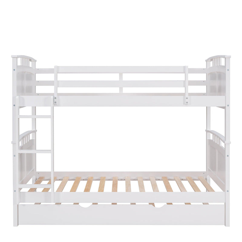 Twin Over Twin Convertible Bunk Bed with Twin Size Trundle and Ladder - White - Urban Living Furniture (Los Angeles, CA)