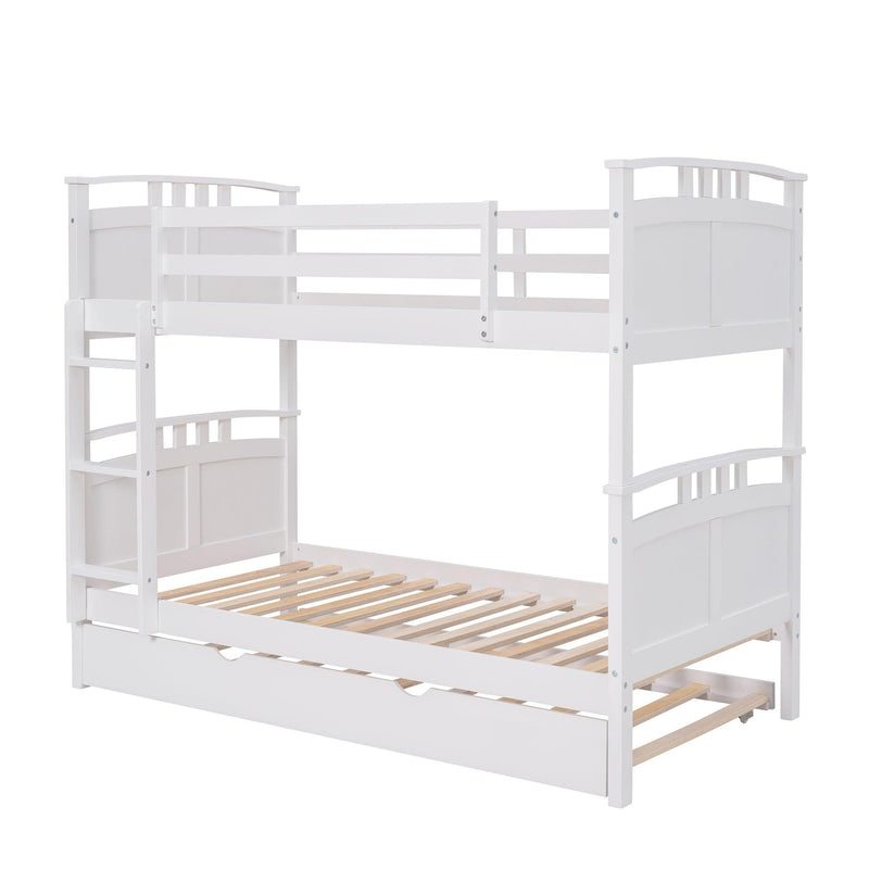 Twin Over Twin Convertible Bunk Bed with Twin Size Trundle and Ladder - White - Urban Living Furniture (Los Angeles, CA)