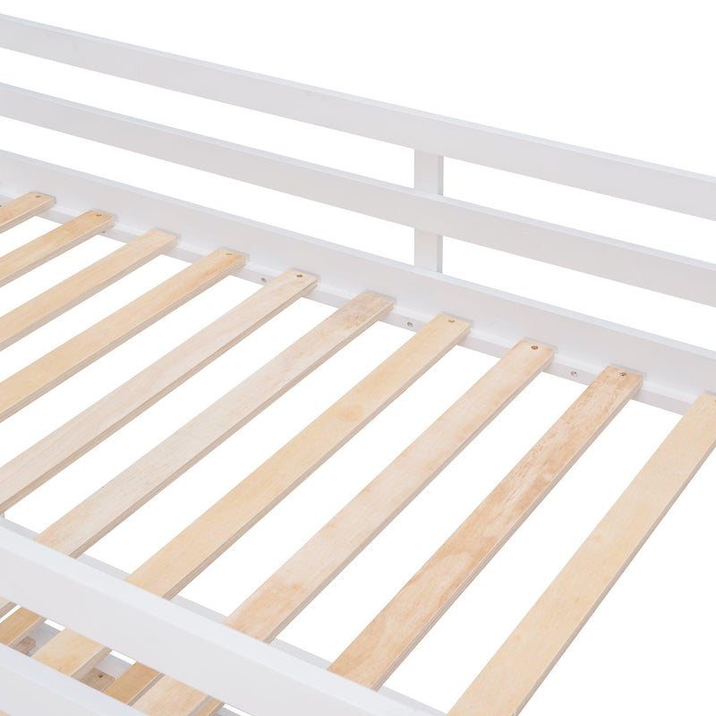 Twin Over Twin Convertible Bunk Bed with Twin Size Trundle and Ladder - White