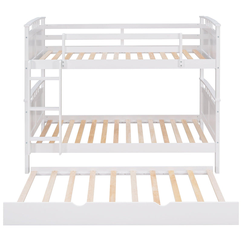 Twin Over Twin Convertible Bunk Bed with Twin Size Trundle and Ladder - White - Urban Living Furniture (Los Angeles, CA)