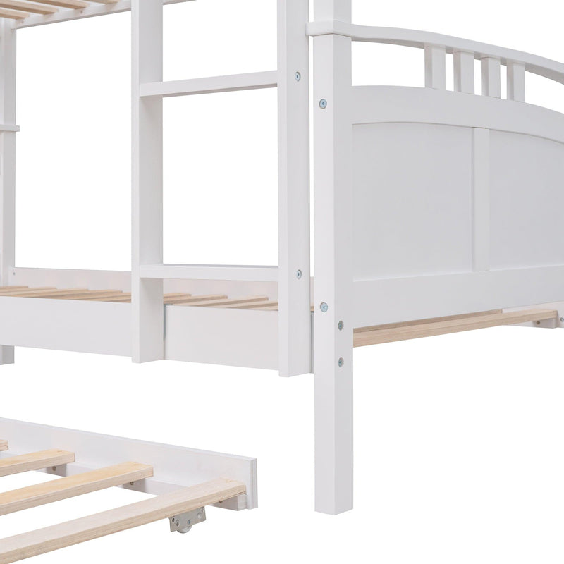 Twin Over Twin Convertible Bunk Bed with Twin Size Trundle and Ladder - White - Urban Living Furniture (Los Angeles, CA)