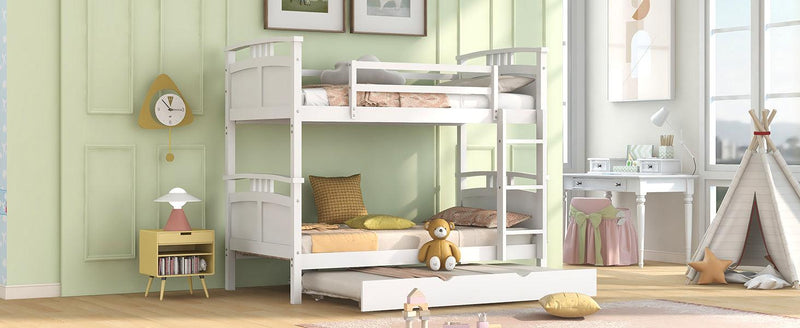 Twin Over Twin Convertible Bunk Bed with Twin Size Trundle and Ladder - White - Urban Living Furniture (Los Angeles, CA)