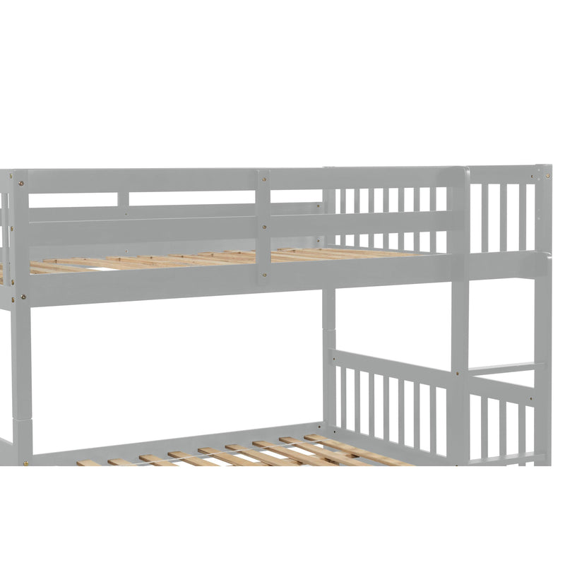Full Over Full Convertible Bunk Bed with Twin Size Trundle and Safety Rails - Gray