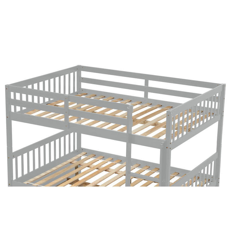 Full Over Full Convertible Bunk Bed with Twin Size Trundle and Safety Rails - Gray