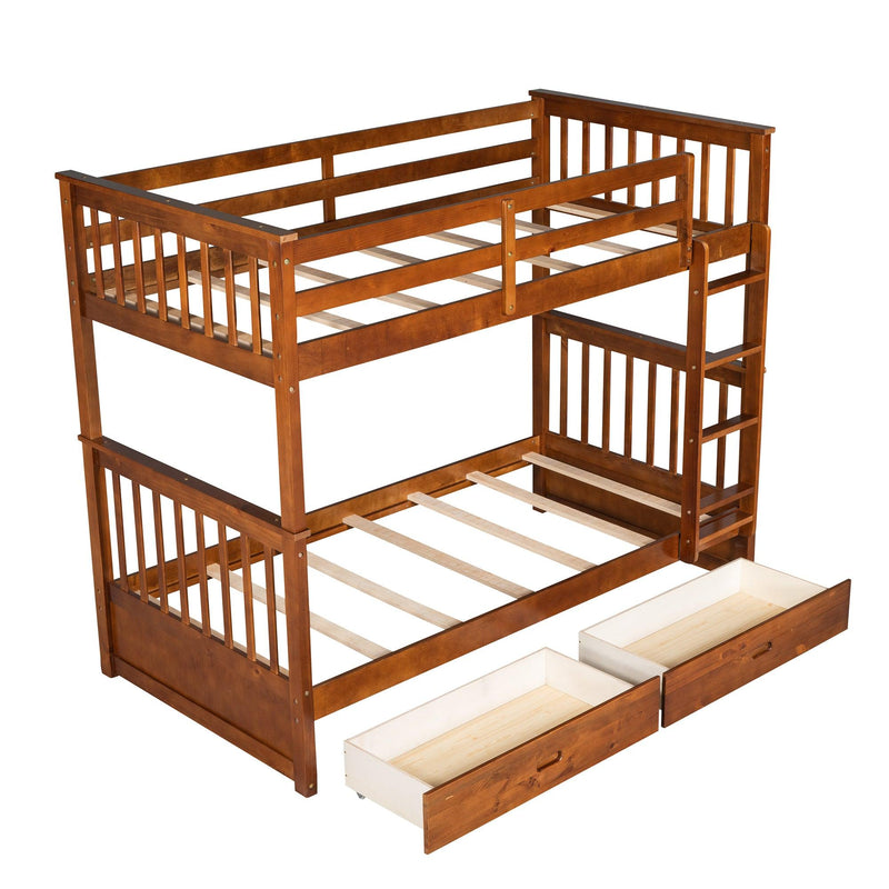 Twin over Twin Bunk Bed with Ladders and TwoStorage Drawers - Walnut - Urban Living Furniture (Los Angeles, CA)