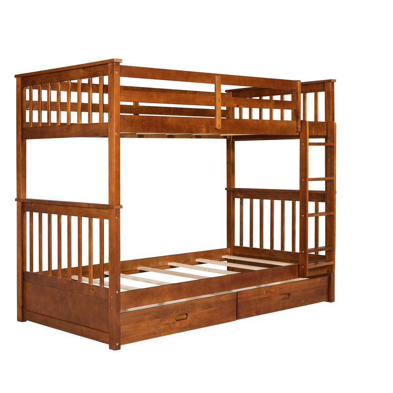 Twin over Twin Bunk Bed with Ladders and TwoStorage Drawers - Walnut - Urban Living Furniture (Los Angeles, CA)