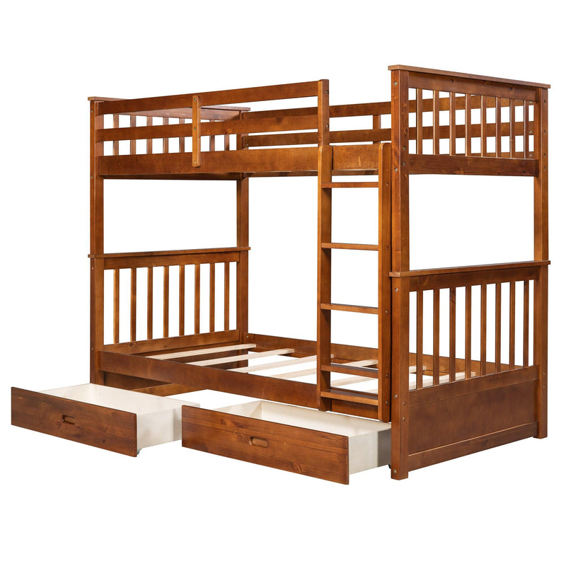 Twin over Twin Bunk Bed with Ladders and TwoStorage Drawers - Walnut - Urban Living Furniture (Los Angeles, CA)