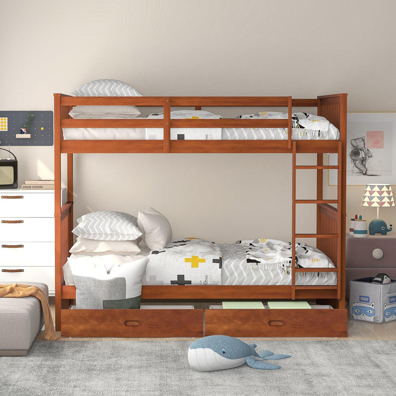 Twin over Twin Bunk Bed with Ladders and TwoStorage Drawers - Walnut - Urban Living Furniture (Los Angeles, CA)