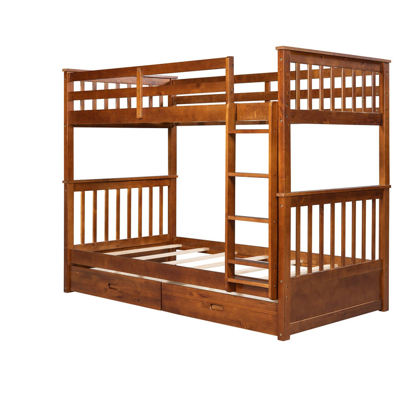 Twin over Twin Bunk Bed with Ladders and TwoStorage Drawers - Walnut - Urban Living Furniture (Los Angeles, CA)