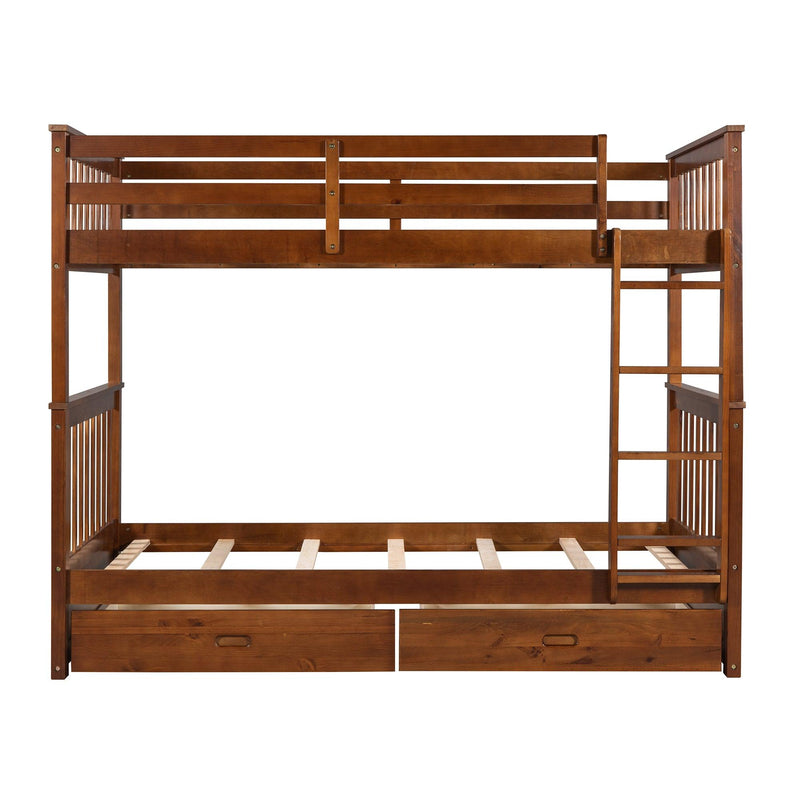 Twin over Twin Bunk Bed with Ladders and TwoStorage Drawers - Walnut - Urban Living Furniture (Los Angeles, CA)