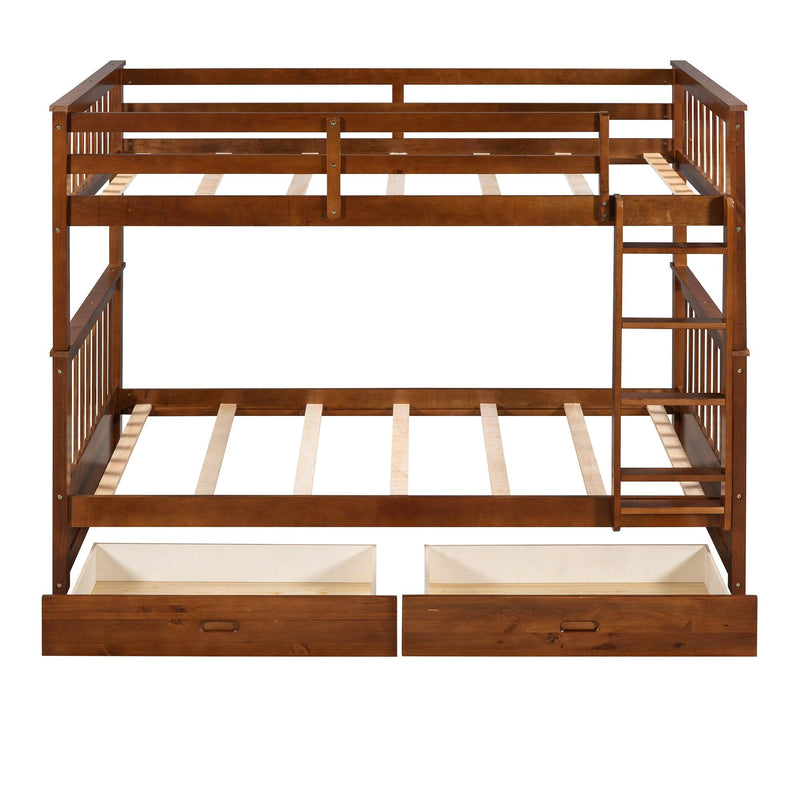 Twin over Twin Bunk Bed with Ladders and TwoStorage Drawers - Walnut - Urban Living Furniture (Los Angeles, CA)