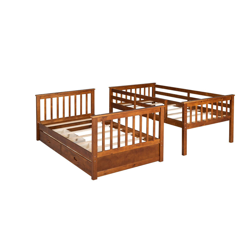 Twin over Twin Bunk Bed with Ladders and TwoStorage Drawers - Walnut