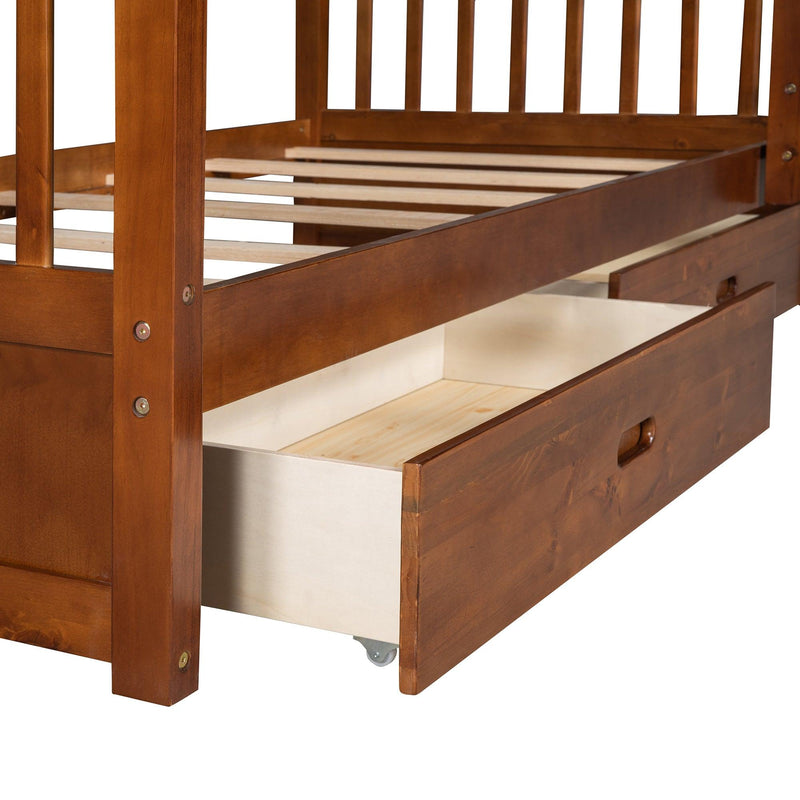 Twin over Twin Bunk Bed with Ladders and TwoStorage Drawers - Walnut - Urban Living Furniture (Los Angeles, CA)