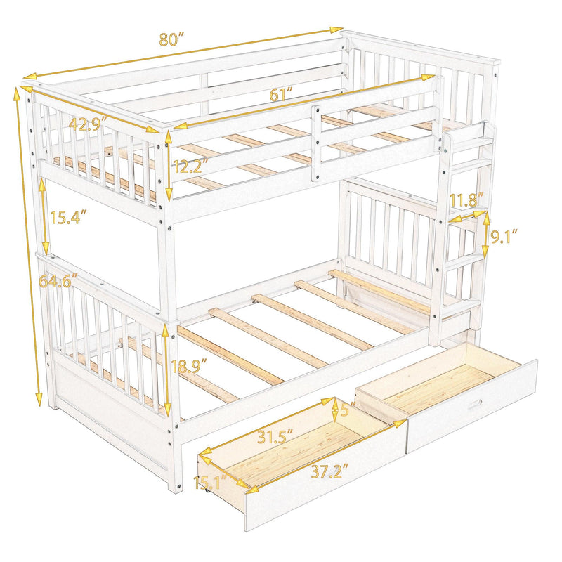 Twin over Twin Bunk Bed with Ladders and TwoStorage Drawers - White - Urban Living Furniture (Los Angeles, CA)