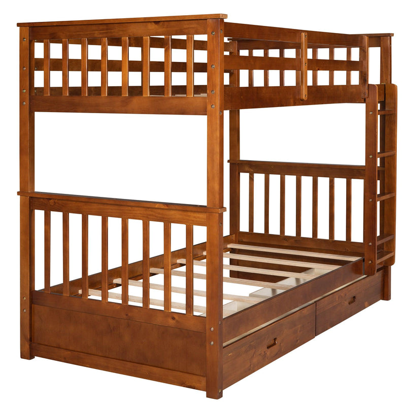 Twin over Twin Bunk Bed with Ladders and TwoStorage Drawers - Walnut - Urban Living Furniture (Los Angeles, CA)