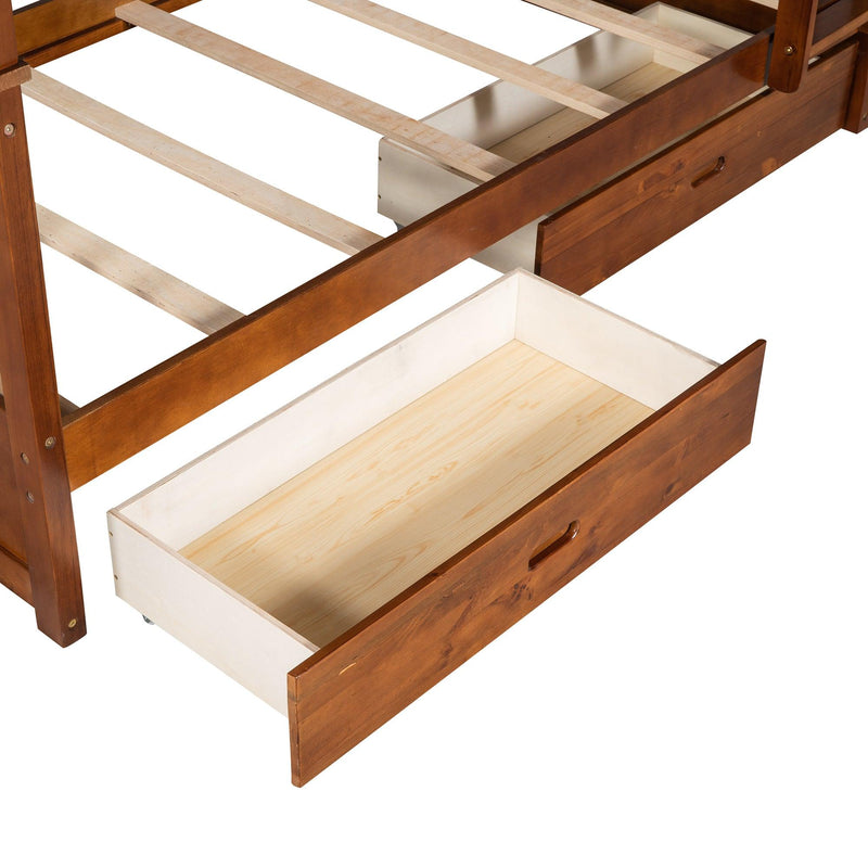 Twin over Twin Bunk Bed with Ladders and TwoStorage Drawers - Walnut - Urban Living Furniture (Los Angeles, CA)