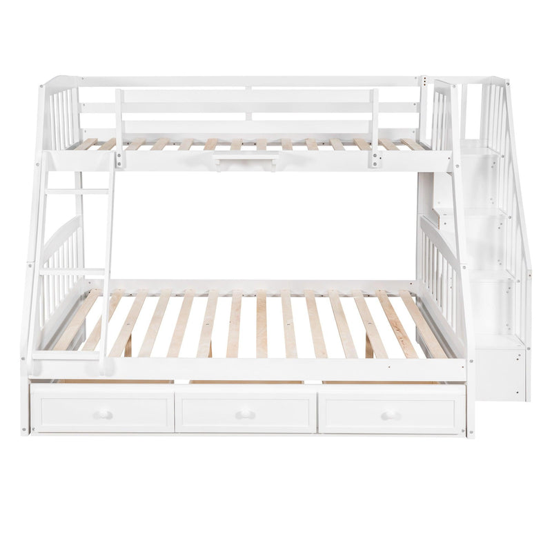 Twin Over Full Convertible Bunk Bed with Drawers, Ladders andStorage Staircase - White - Urban Living Furniture (Los Angeles, CA)