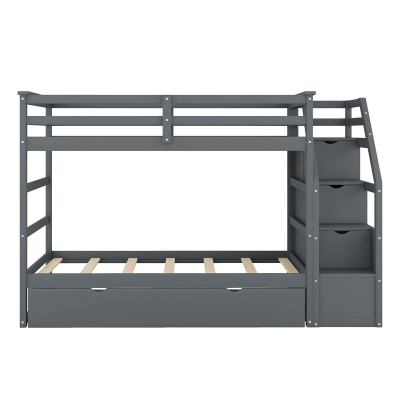 Twin over Twin Bunk Bed withStorage Staircase and Twin Size Trundle Bed - Gray - Urban Living Furniture (Los Angeles, CA)