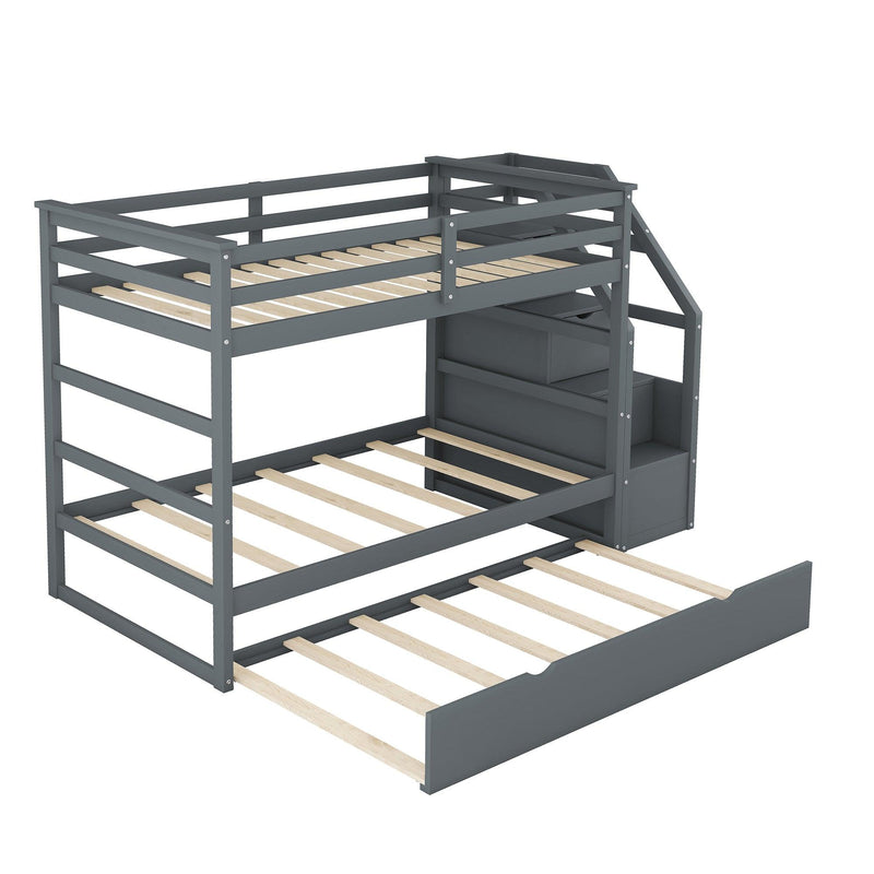 Twin over Twin Bunk Bed withStorage Staircase and Twin Size Trundle Bed - Gray - Urban Living Furniture (Los Angeles, CA)