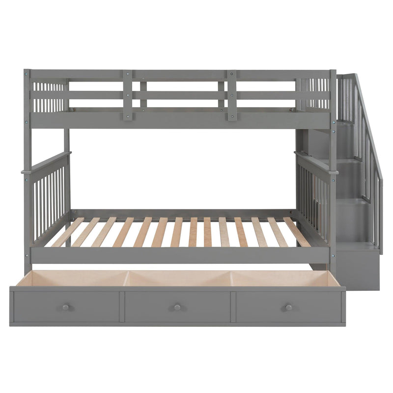 Full over Full Bunk Bed with Drawer,Storage Staircase and Guard Rail - Gray - Urban Living Furniture (Los Angeles, CA)