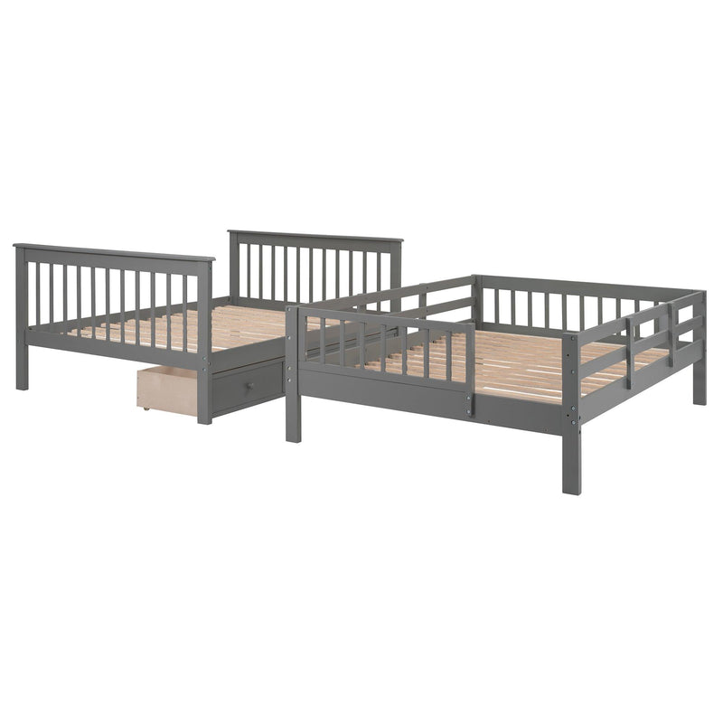 Full over Full Bunk Bed with Drawer,Storage Staircase and Guard Rail - Gray - Urban Living Furniture (Los Angeles, CA)